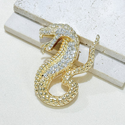 Gold Rhinestone Snake Brooch Side View