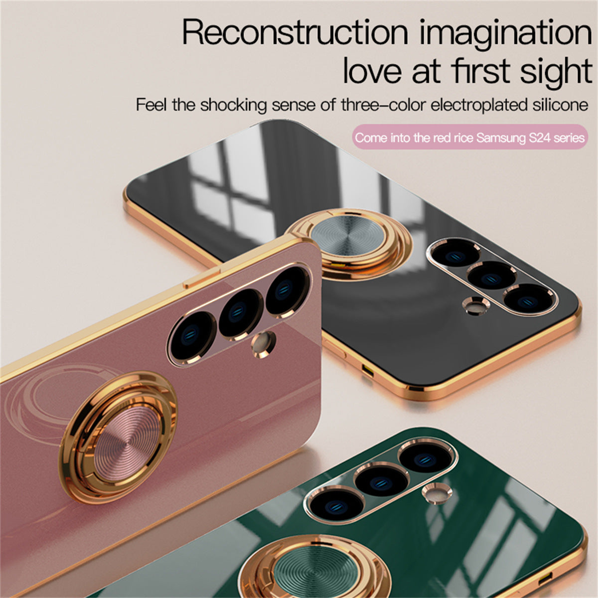 Premium Samsung S24 Ultra Protective Ring Case - TPU & Metal, 6D Electroplated, Shockproof & Stylish Design