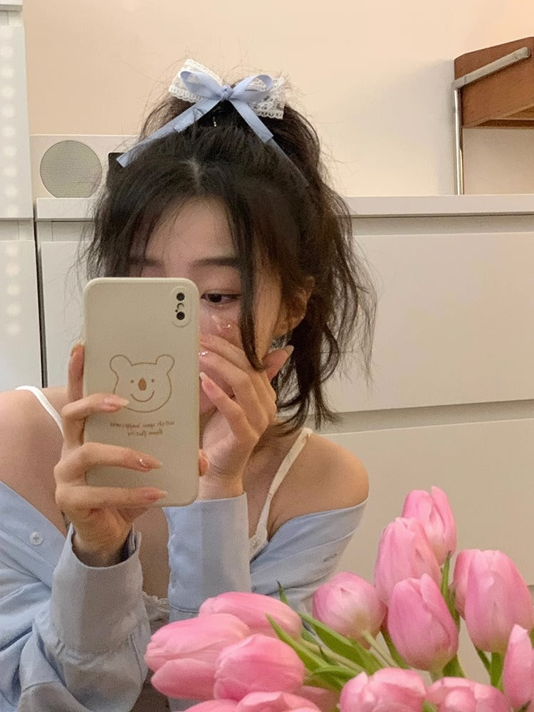 Lace bow hair clip blue