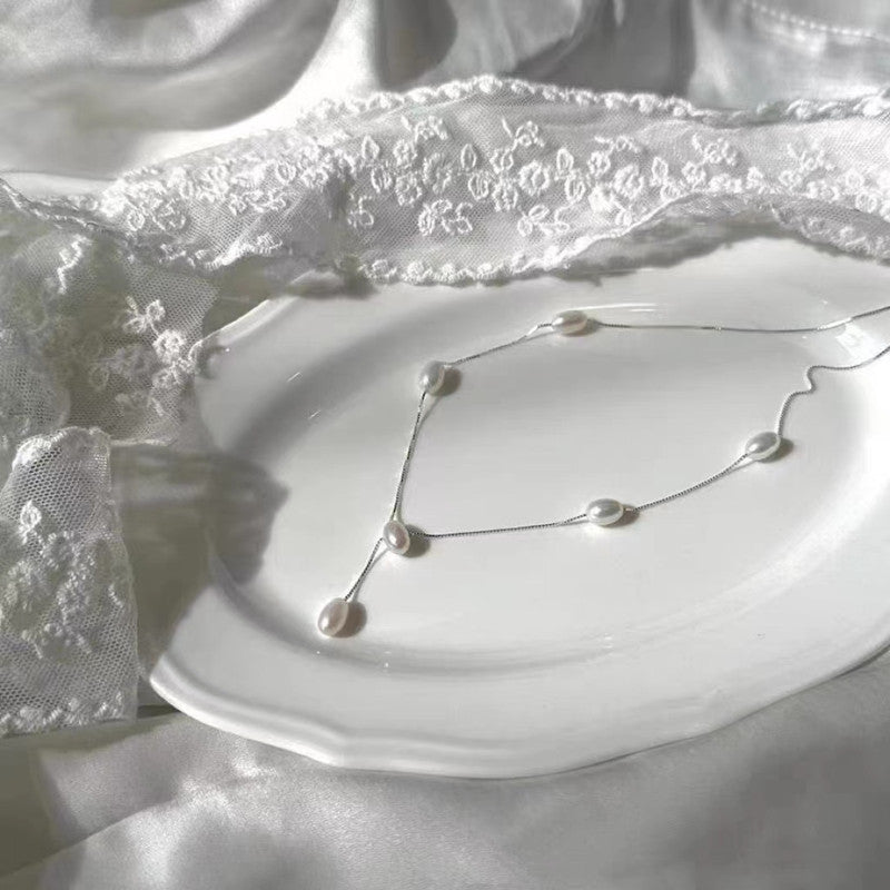 S925 silver natural freshwater pearl Y-chain necklace image 1