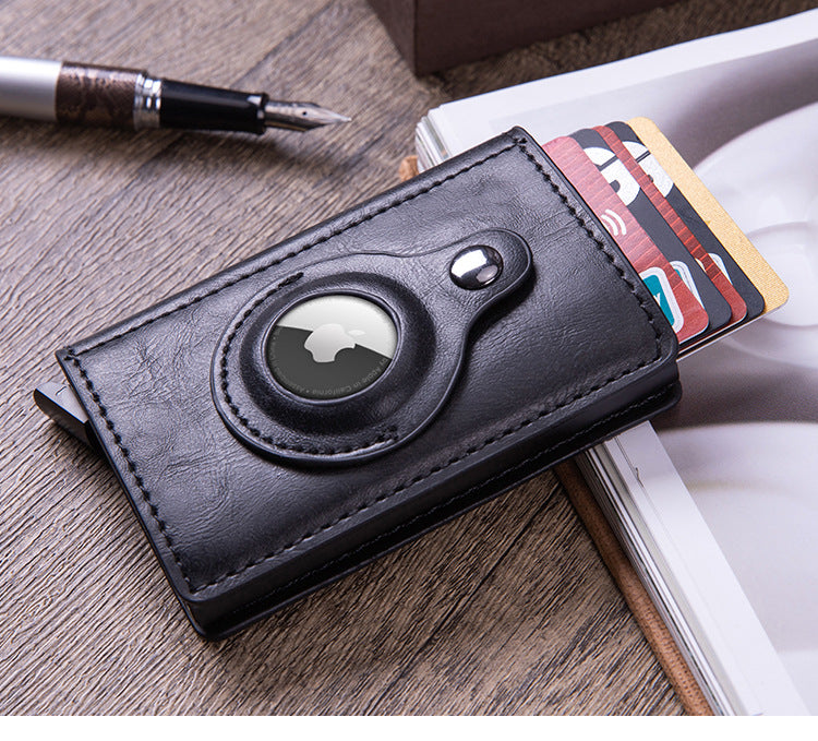 Smart leather wallet with Airtag tracking in brown