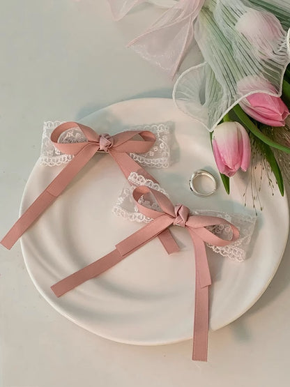 Lace bow hair clip pink