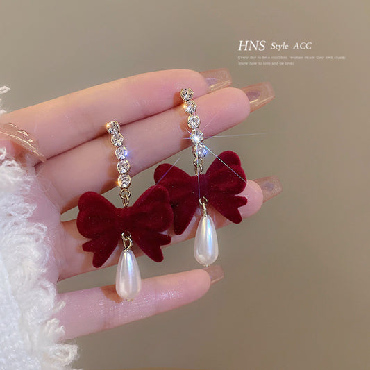 Burgundy bow earrings stylish