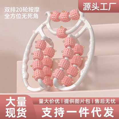 Close-up of dual row roller leg massager