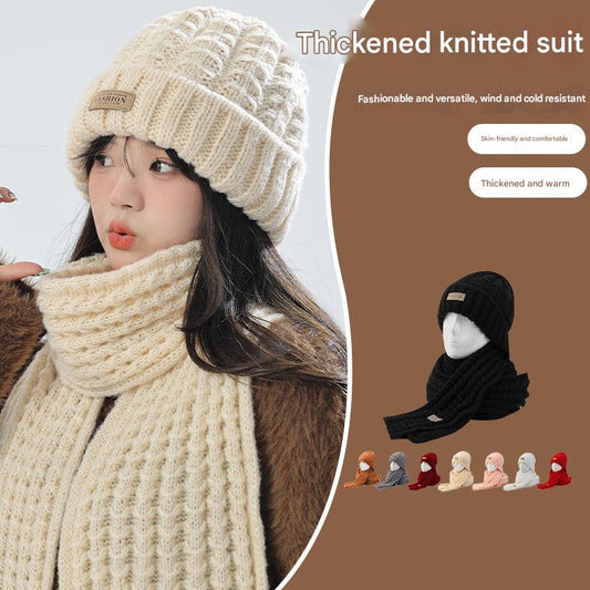Winter knit hat and scarf set in pink color