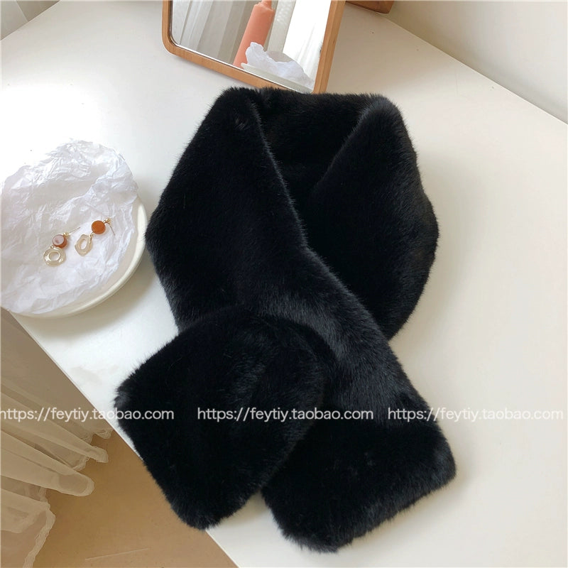 flat lay of faux fur neck warmer