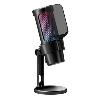 Microphone on adjustable arm with computer setup