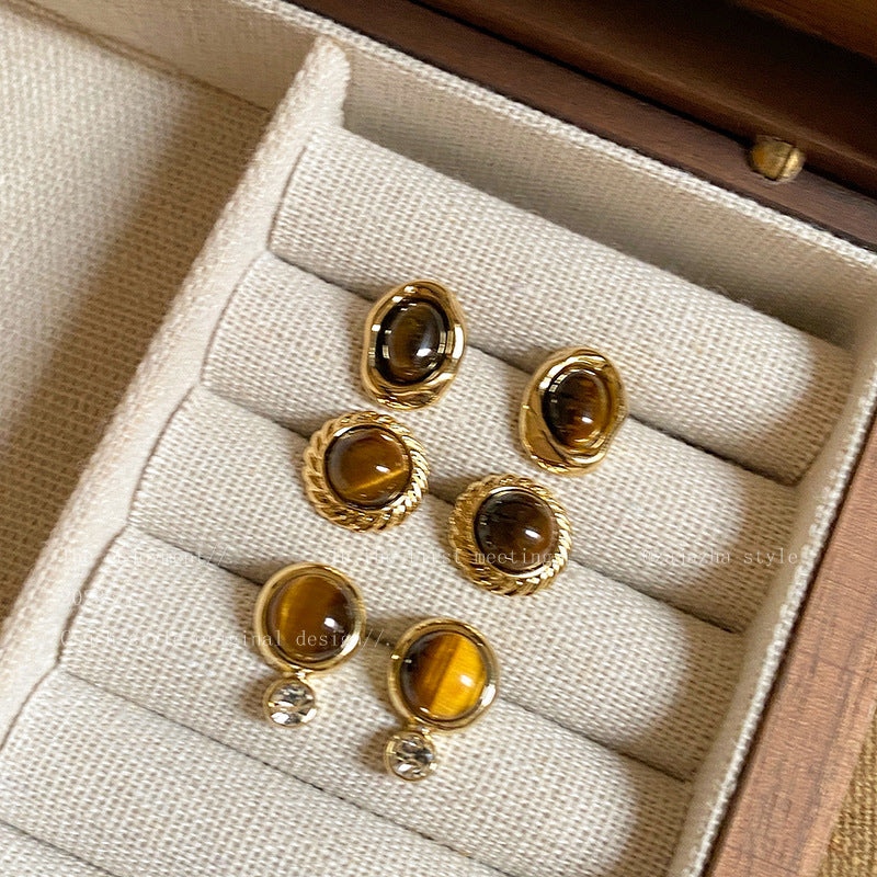 Vintage style tiger eye stone earrings for women