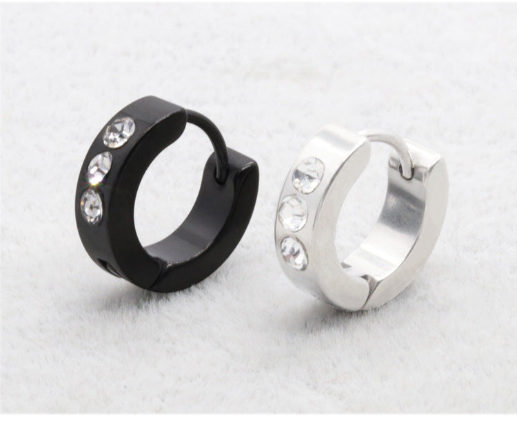Chic stainless steel hoop earrings with three stones
