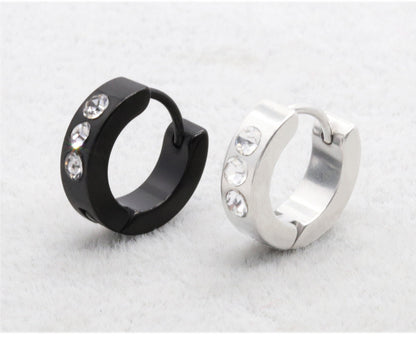 Chic stainless steel hoop earrings with three stones