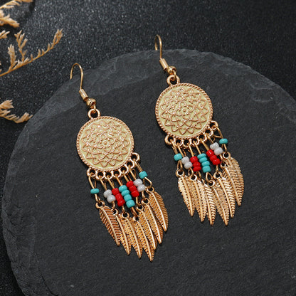 Bohemian dreamcatcher tassel earrings black