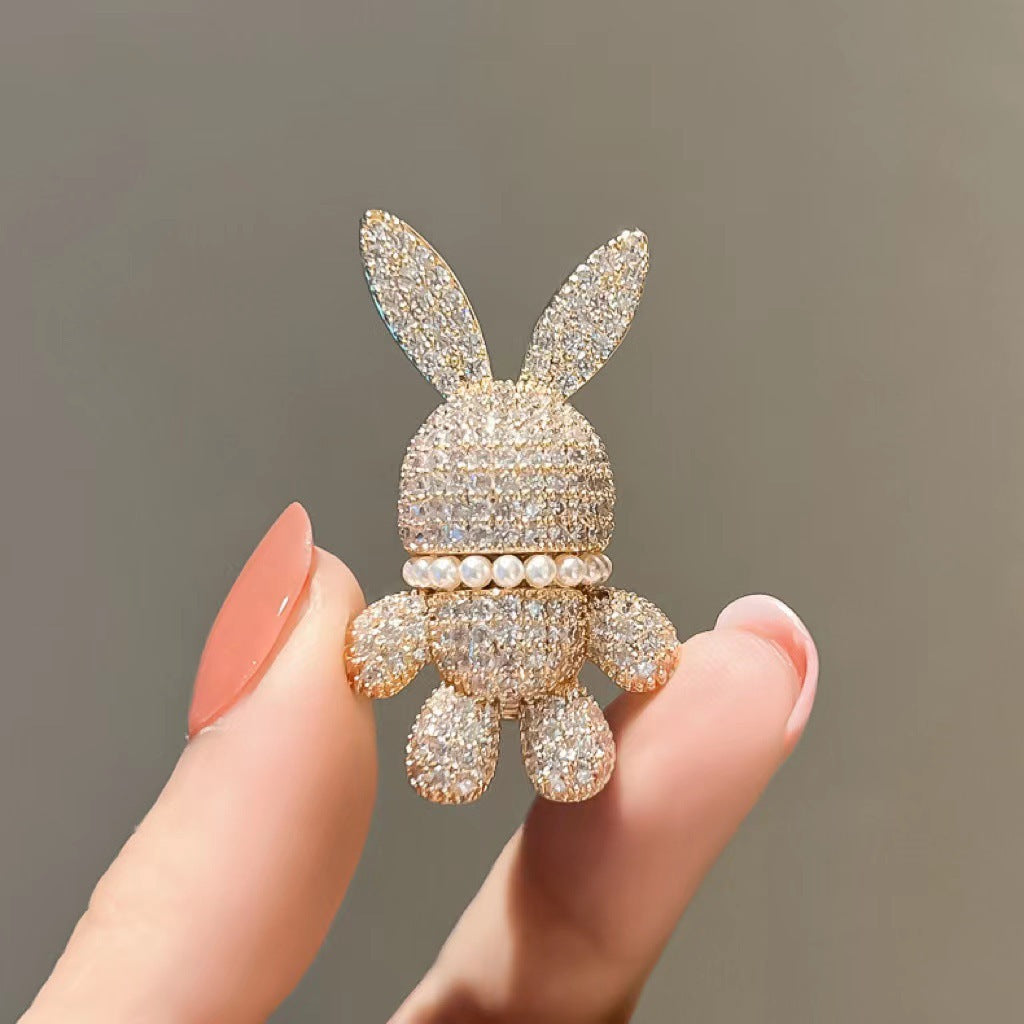 Gold Rabbit Brooch with crystals