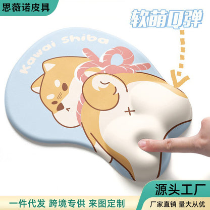 Cute Shiba Inu 3D Gaming Mouse Pad with Wrist Support - Natural Rubber Anti-Slip Design