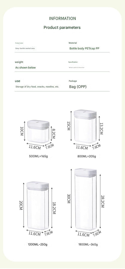 Multi-size food storage jars on countertop