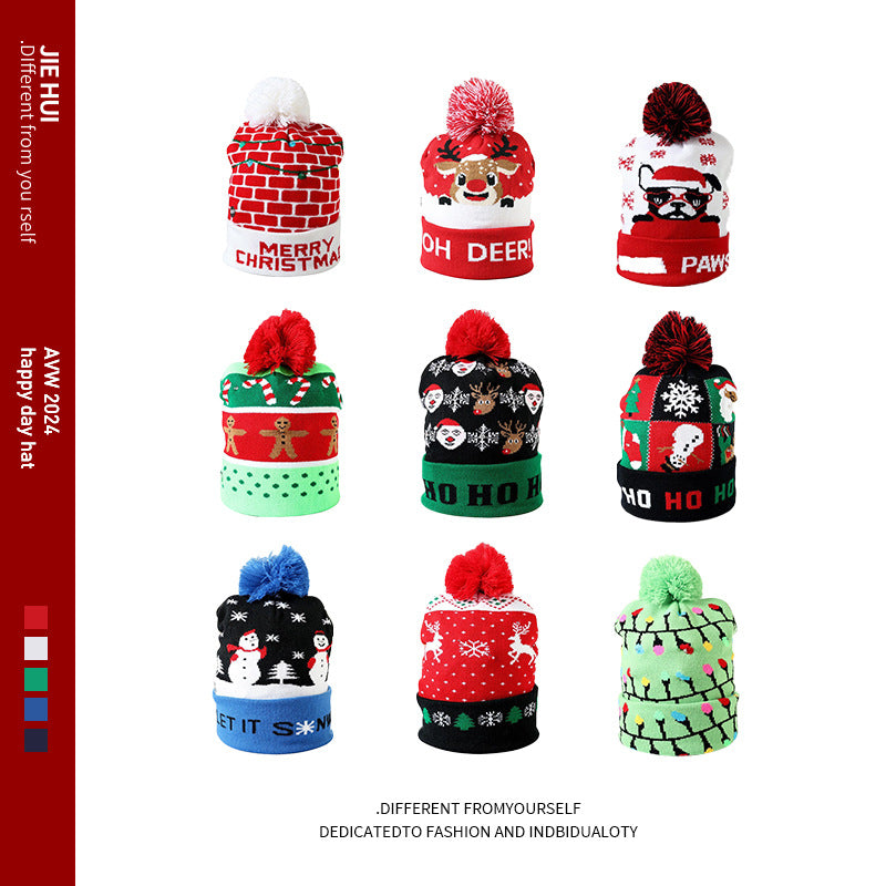 Colorful Christmas knit beanie hat 1