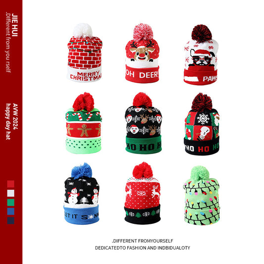 Colorful Christmas knit beanie hat 1