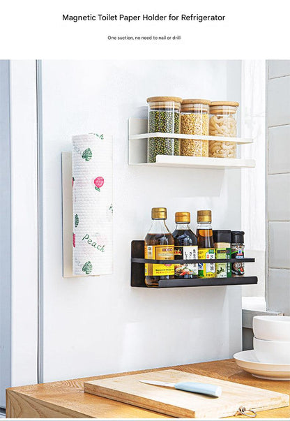 Magnetic refrigerator storage rack with kitchen condiments