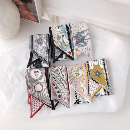 Vintage-inspired faux silk scarf with tarot designs - Image 1