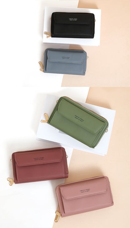 Green PU handbag with multiple compartments
