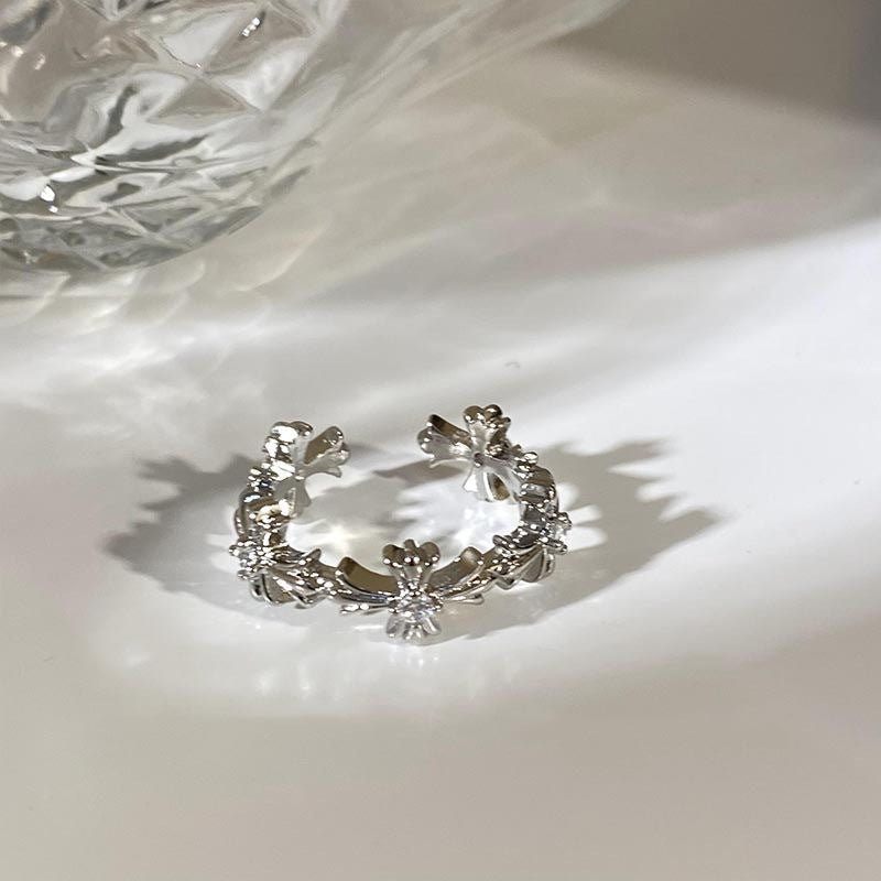 Silver Zircon Cross Ring front view
