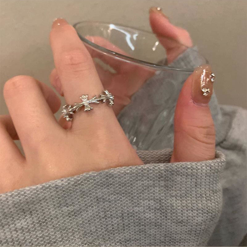 Silver Zircon Cross Ring front view