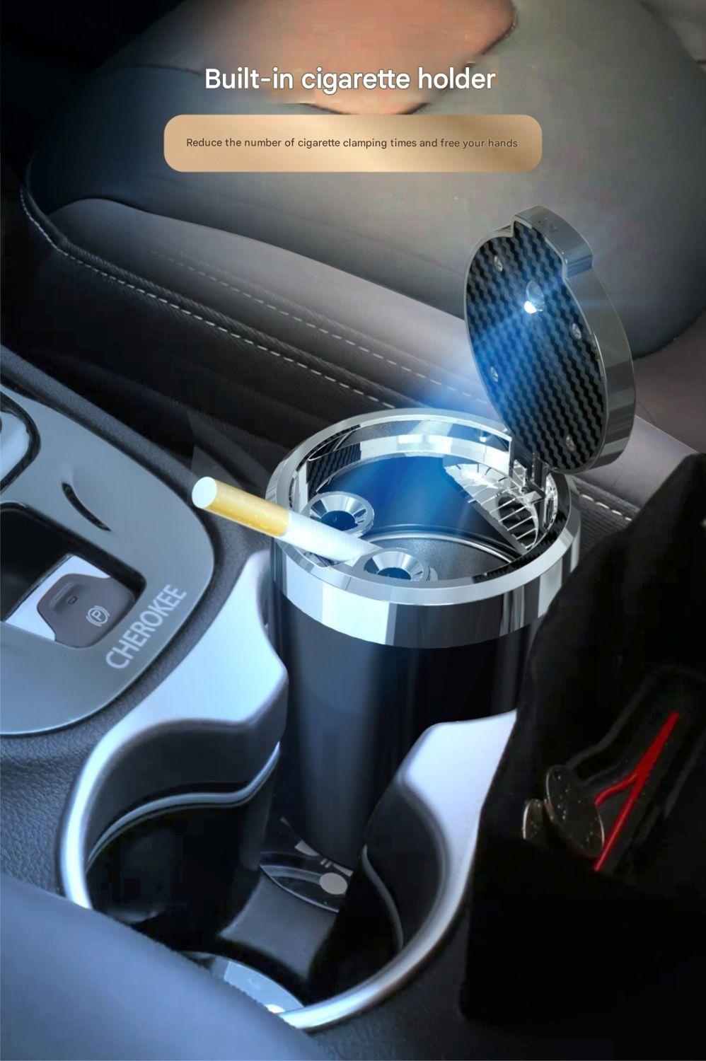 Car ashtray with LED light and automatic cover