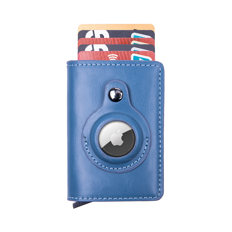 Smart leather wallet with Airtag tracking in black