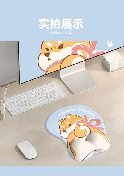 Cute Shiba Inu 3D Gaming Mouse Pad with Wrist Support - Natural Rubber Anti-Slip Design