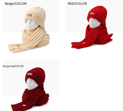 Stylish beige knit hat with matching scarf