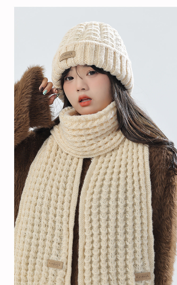 Winter knit hat and scarf set in pink color