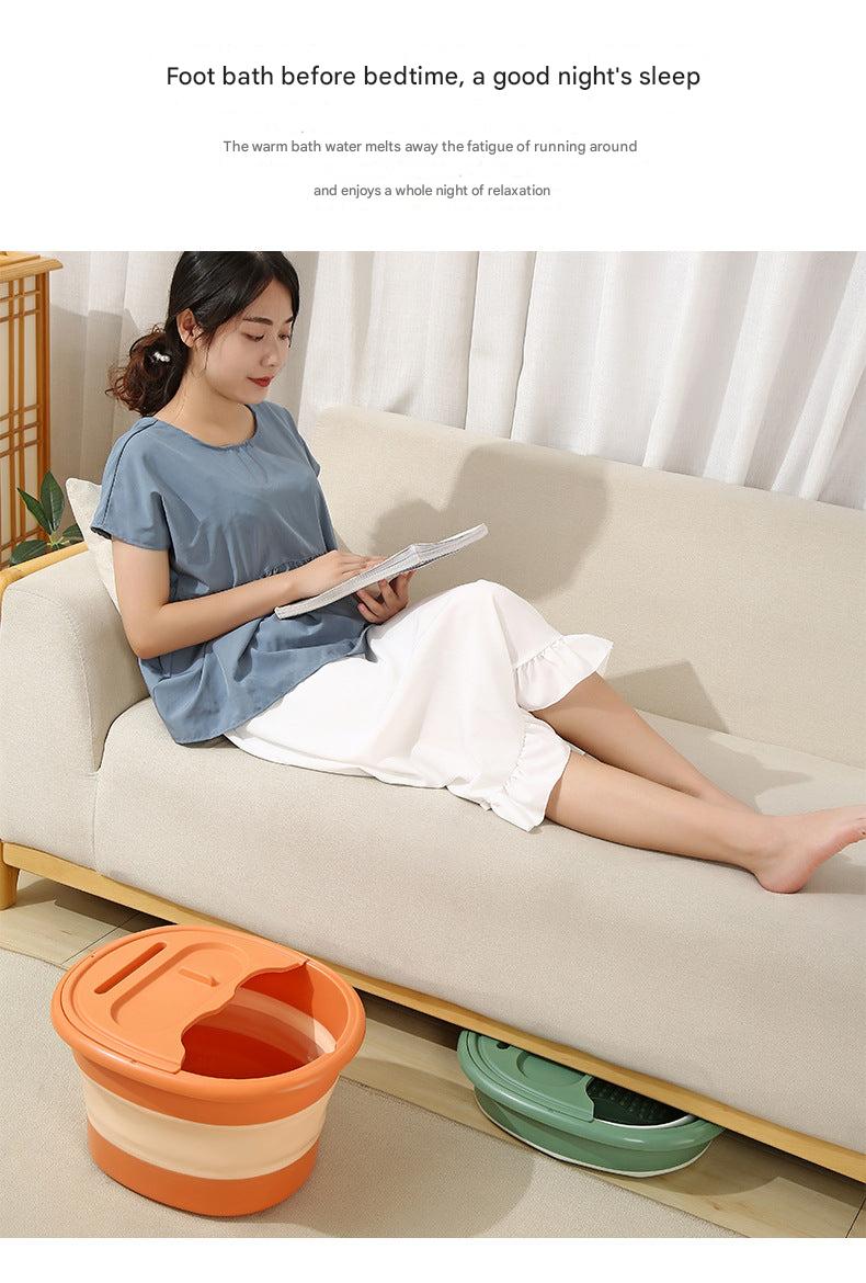 Foot soaking bucket demonstrating use