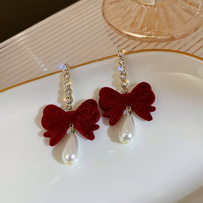 Burgundy bow earrings stylish