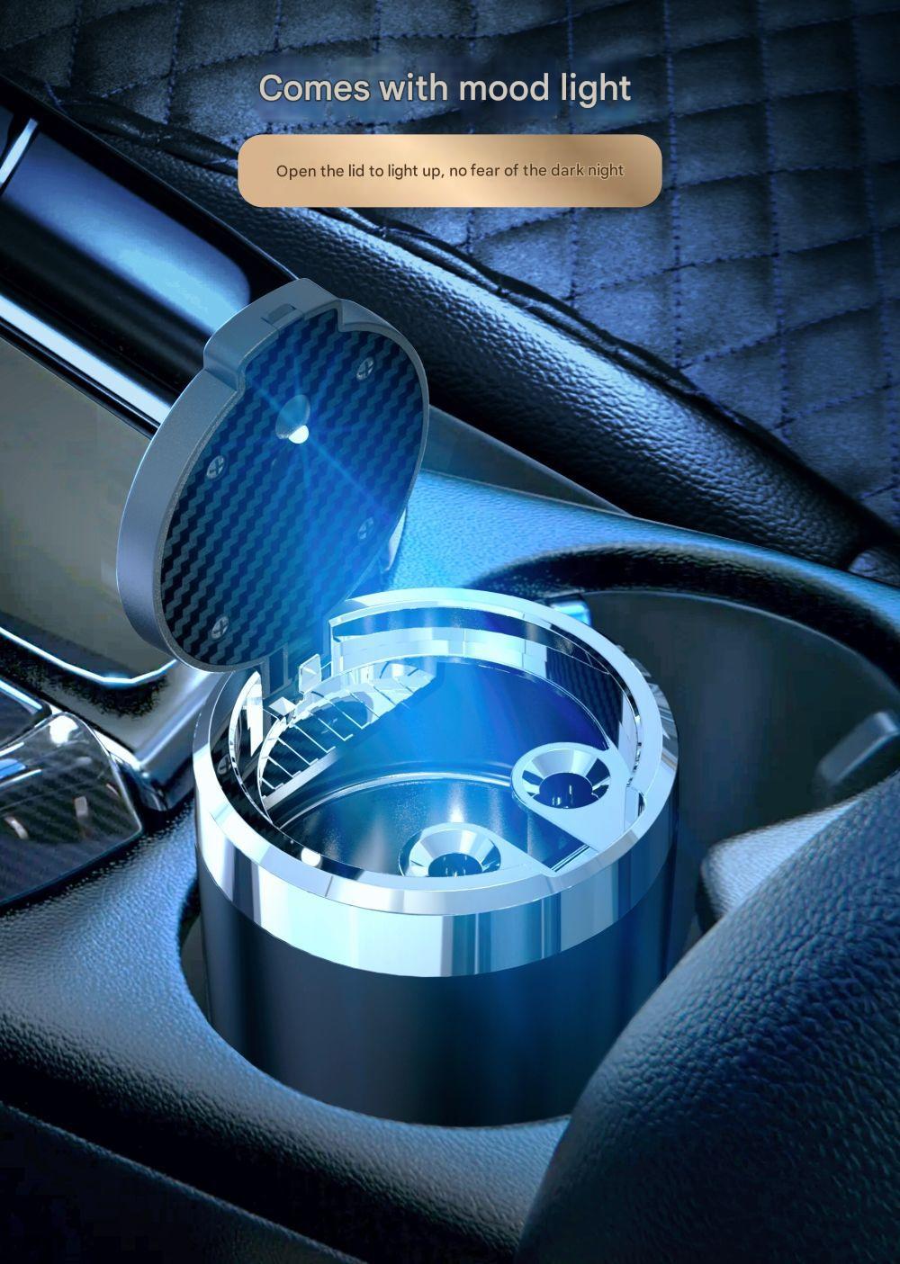 Close-up of automatic ashtray in car cup holder