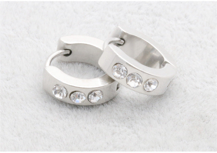 Chic stainless steel hoop earrings with three stones
