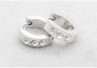 Chic stainless steel hoop earrings with three stones