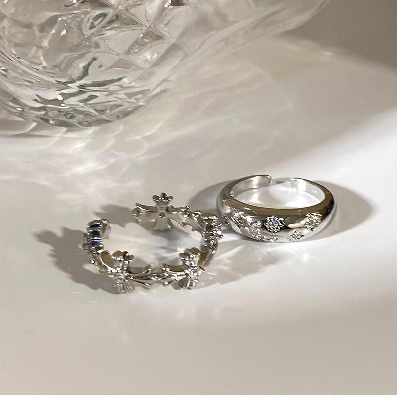 Elegant Silver Zircon Cross Ring close-up