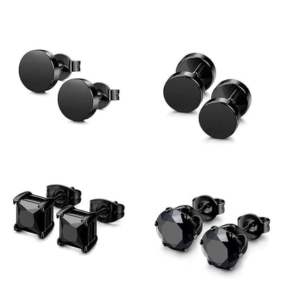 Black Zircon Barbells Earrings Set - Image 1