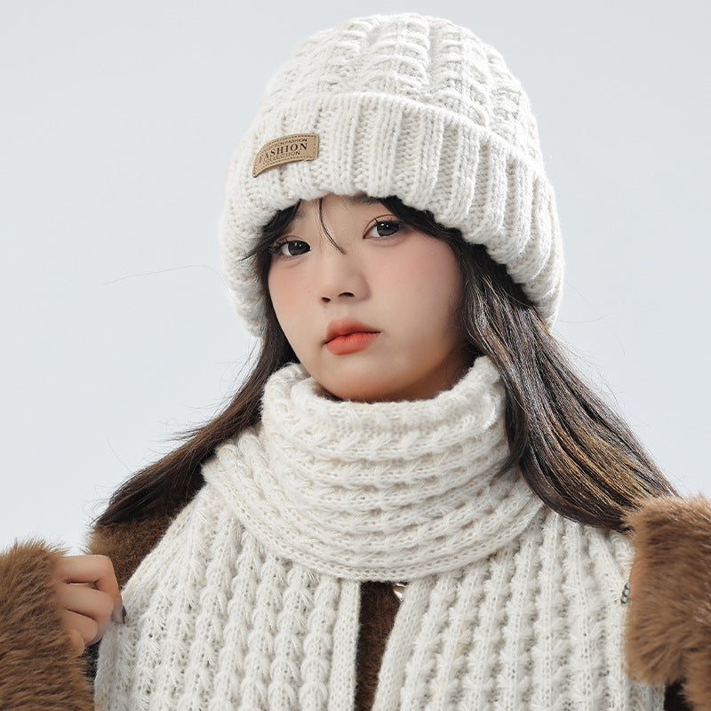 Chic brown knit hat and scarf for winter