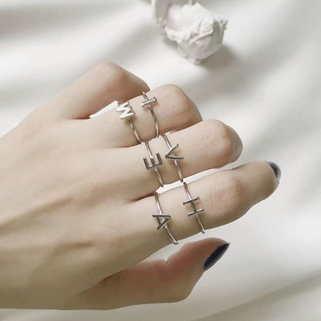 Adjustable Silver Alphabet Ring 1