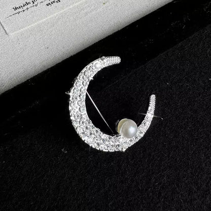 Gold moon brooch with sparkles - image 5