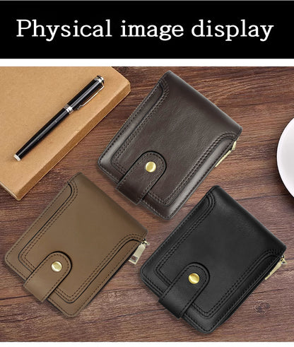 Close-up of dark coffee leather wallet features