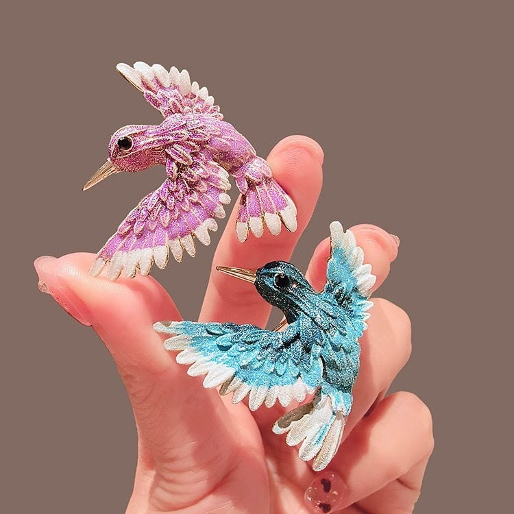 Blue wing bird enamel brooch women