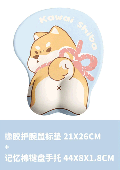 Cute Shiba Inu 3D Gaming Mouse Pad with Wrist Support - Natural Rubber Anti-Slip Design