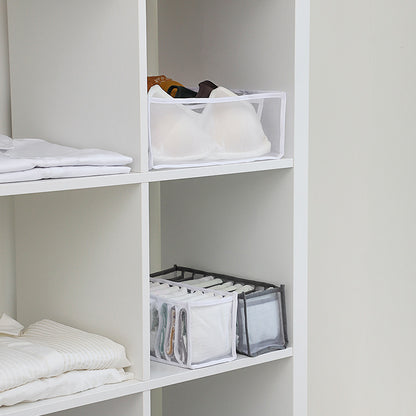 Close-up of gray fabric drawer storage box for clothes