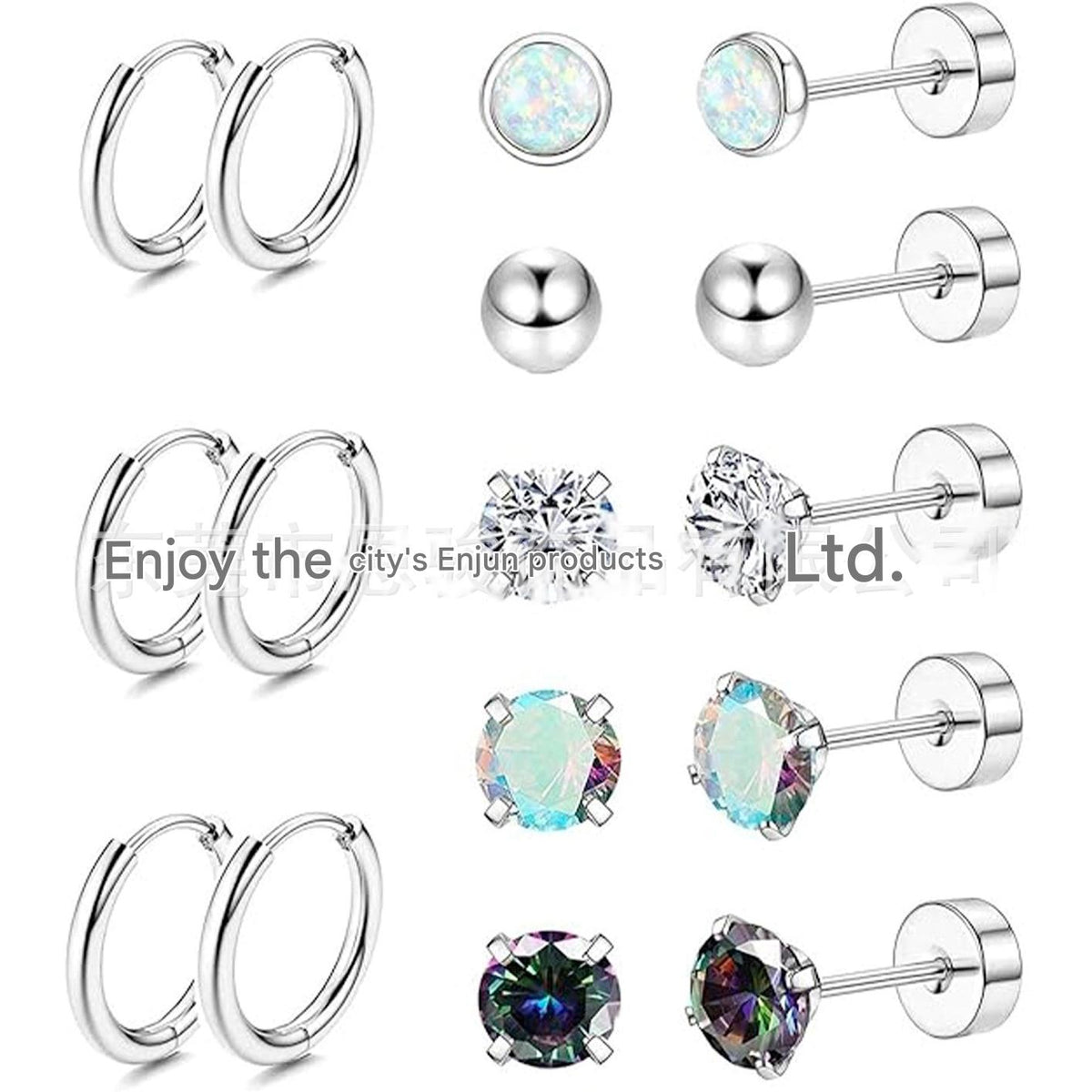 Stainless Steel Geometric Earrings Set Image 9