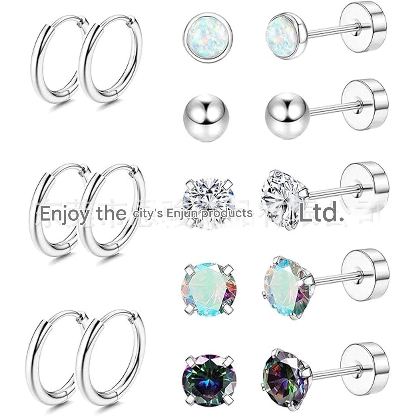 Stainless Steel Geometric Earrings Set Image 9