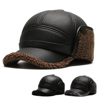 PU leather winter hat for men