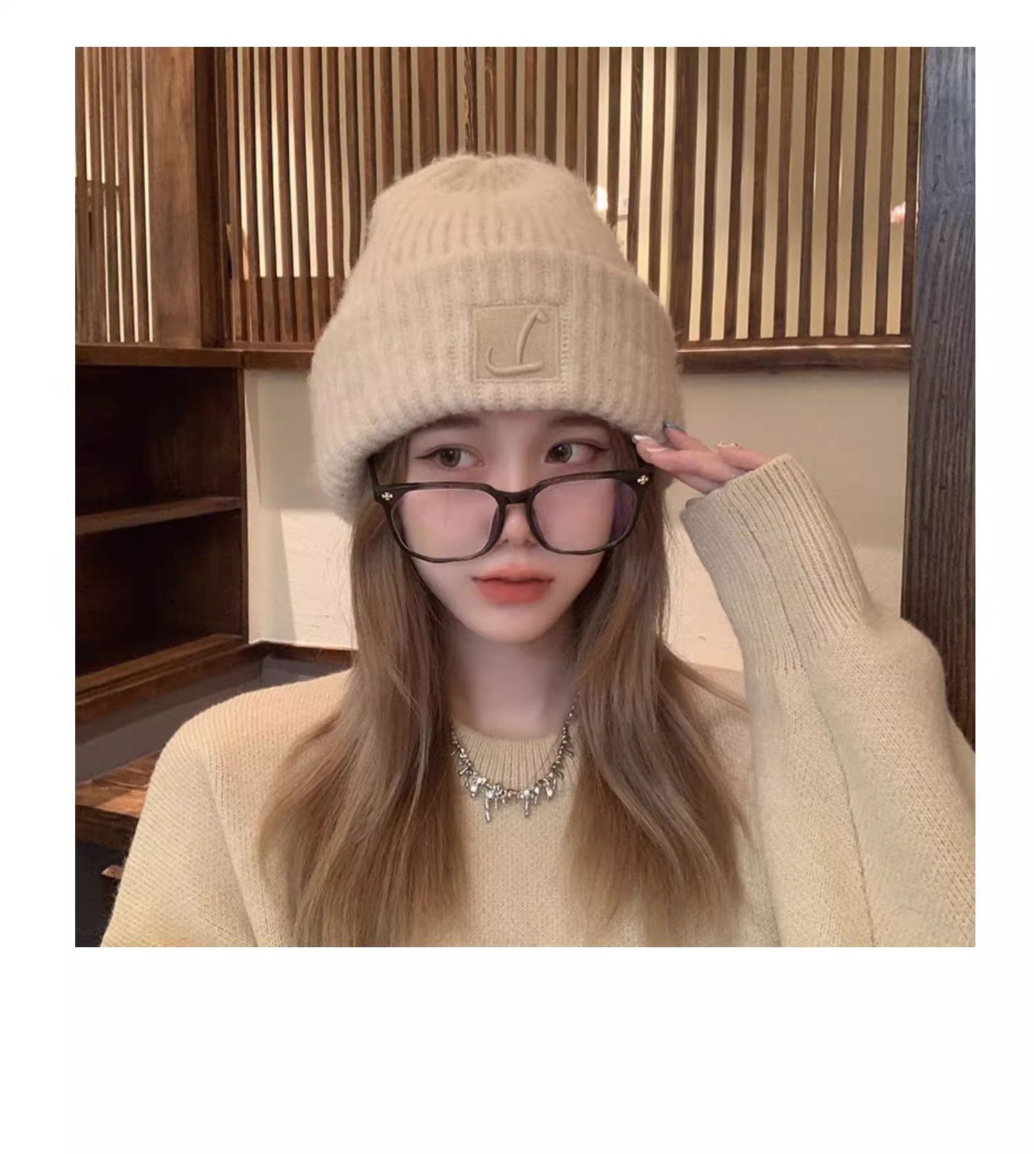 women's winter knit beanie hat - black color