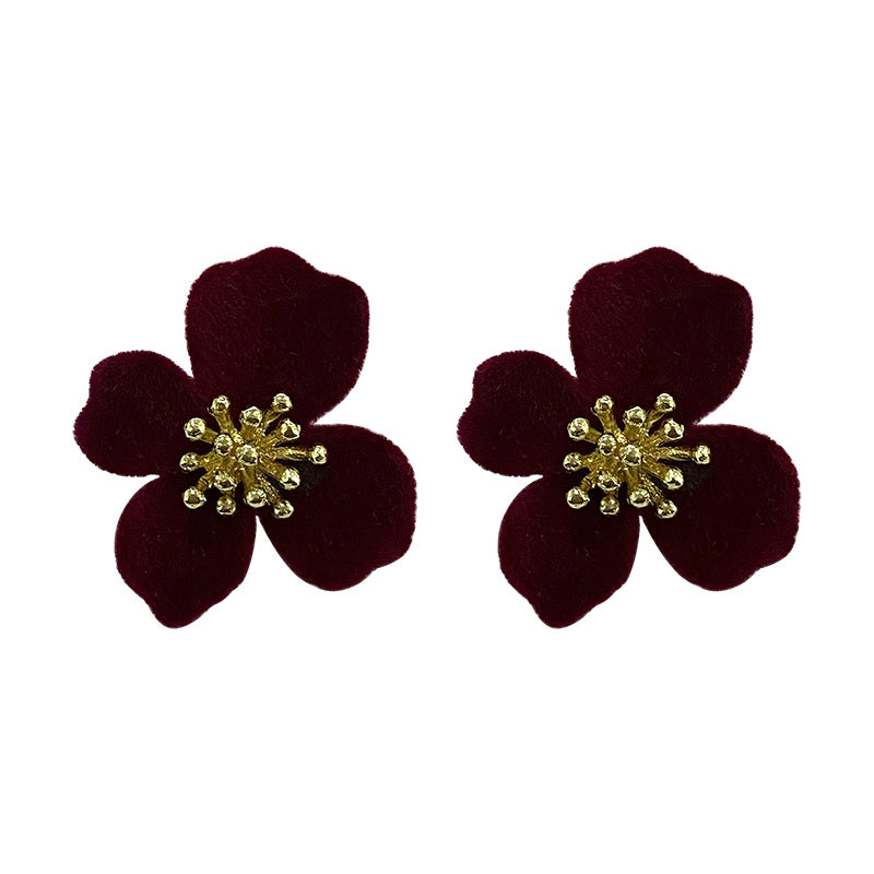 Premium Velvet Floral Earrings in Burgundy