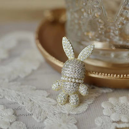 Silver Rabbit Brooch with pearls